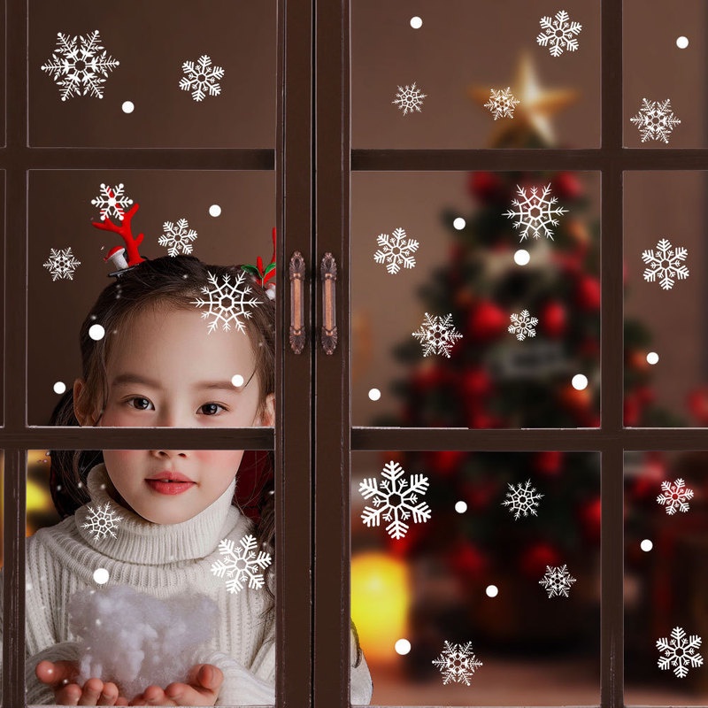 Miếng dán trang trí cửa sổ trong suốt chống nước hình bông tuyết tĩnh điện có thể tháo rời DIY
