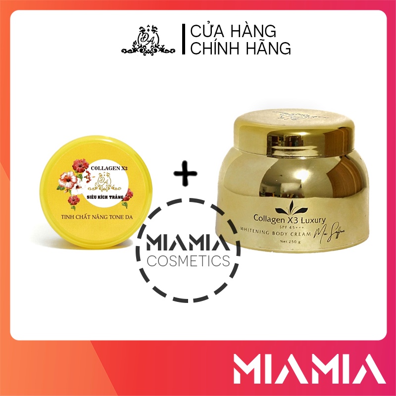 Combo Kem Body Đông Anh Collagen X3 Luxury và Kích trắng da Colagen X3 chính hãng