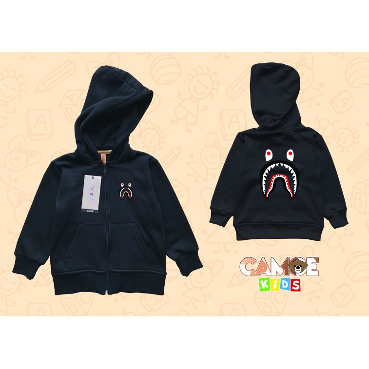 BAPE Áo Khoác Hoodie Phối Khóa Kéo In Hình Cá Mập Độc Đáo Cho Bé