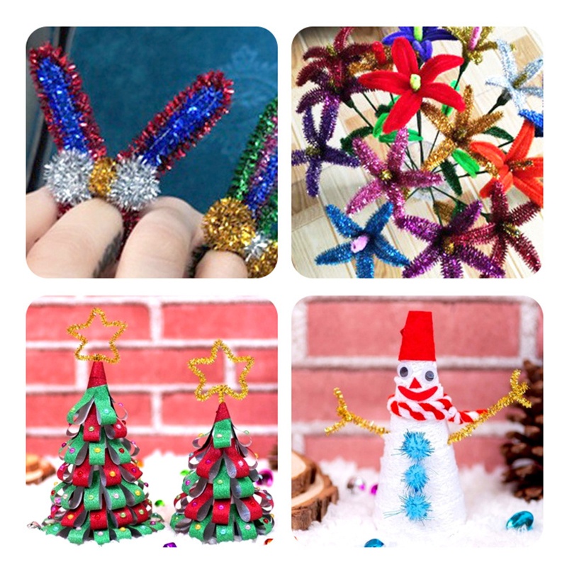 Set 100 Viên Sợi Chenille Lấp Lánh Màu Sắc Ngẫu Nhiên Dùng Làm Đồ Thủ Công DIY