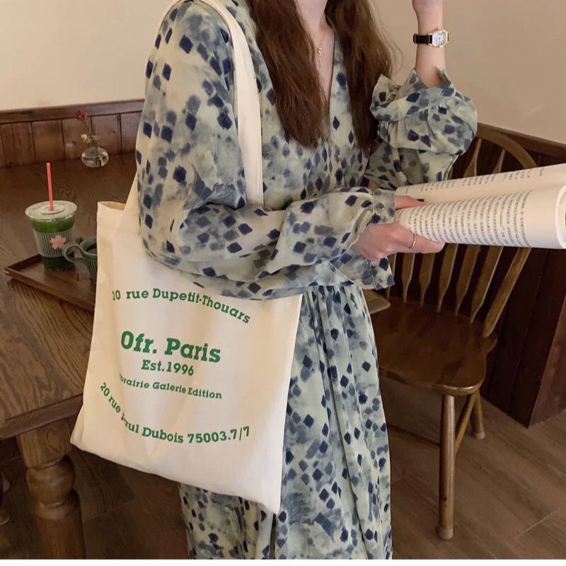 Túi canvas in chữ đơn giản xinh xắn thời trang