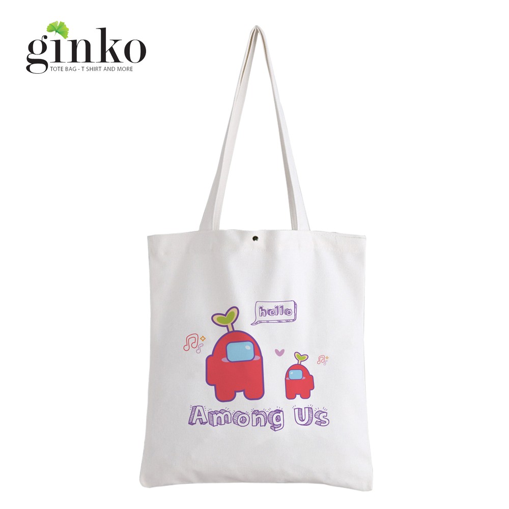 Bộ Sưu Tập Túi Vải Tote GINKO Kiểu Basic dây kéo In Hình Among Us Siêu Cưng