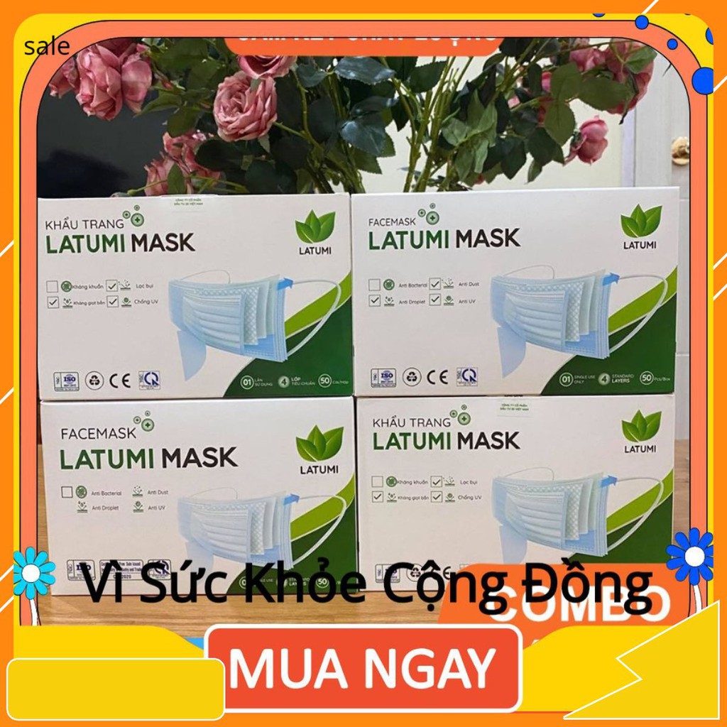 COMBO 4 HỘP Khẩu Trang Y Tế 4 Lớp Kháng Khuẩn LATUMI Mỗi Hộp 50 Chiếc  Có Tác Dụng Phòng Chống Vi khuẩn leeseenn.shopp