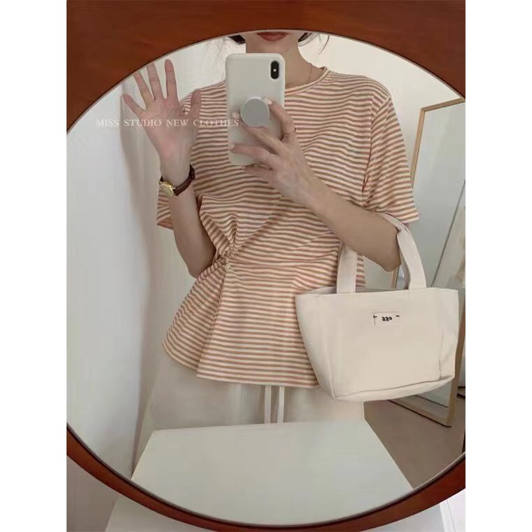 ÁO THUN NỮ áo phông sọc kẻ nút eo dễ thương  XONXEN SHOP freesize mã 8193