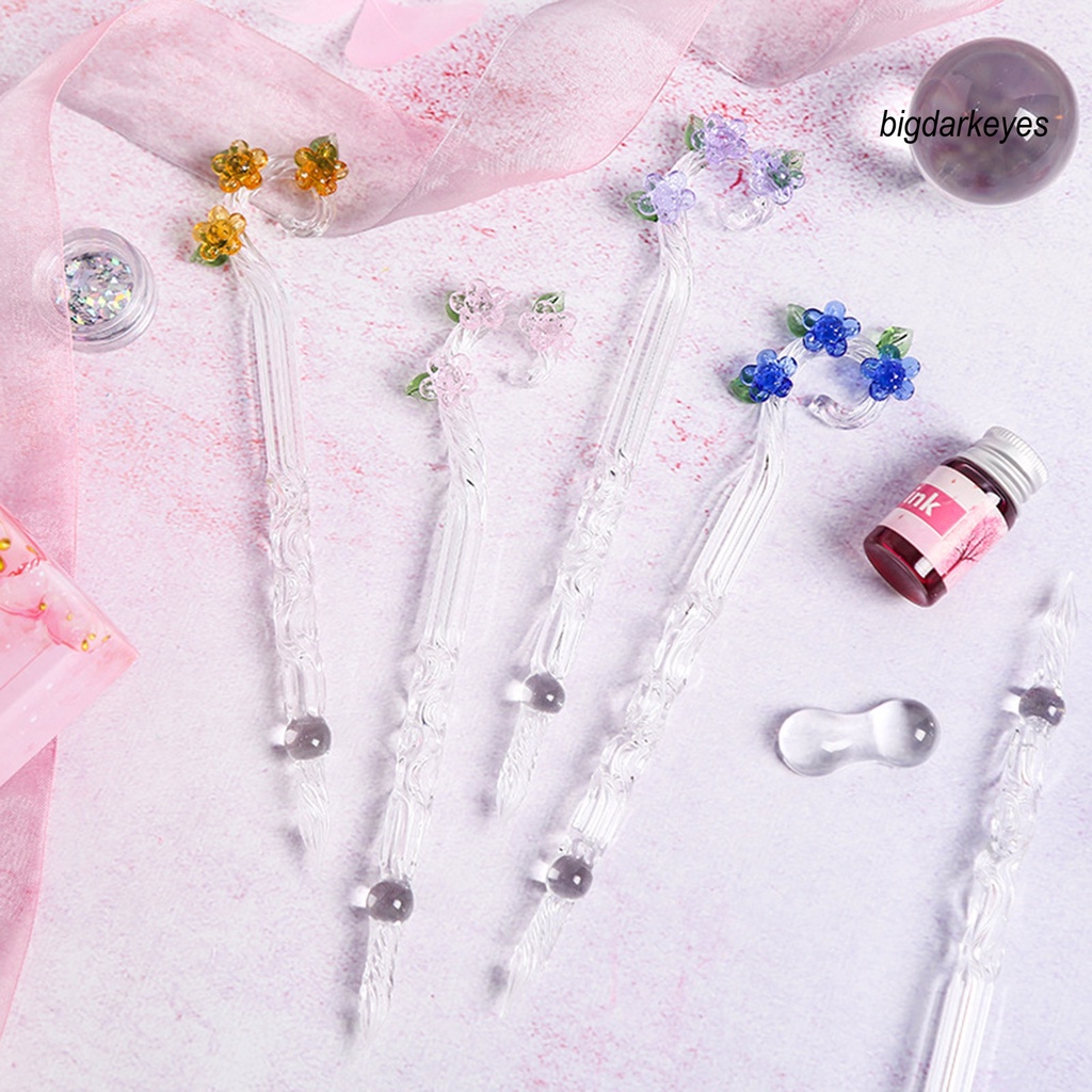1 Set Bút Mực Bằng Thủy Tinh Pha Lê Thiết Kế Hình Hoa Di Động Cho Học Sinh