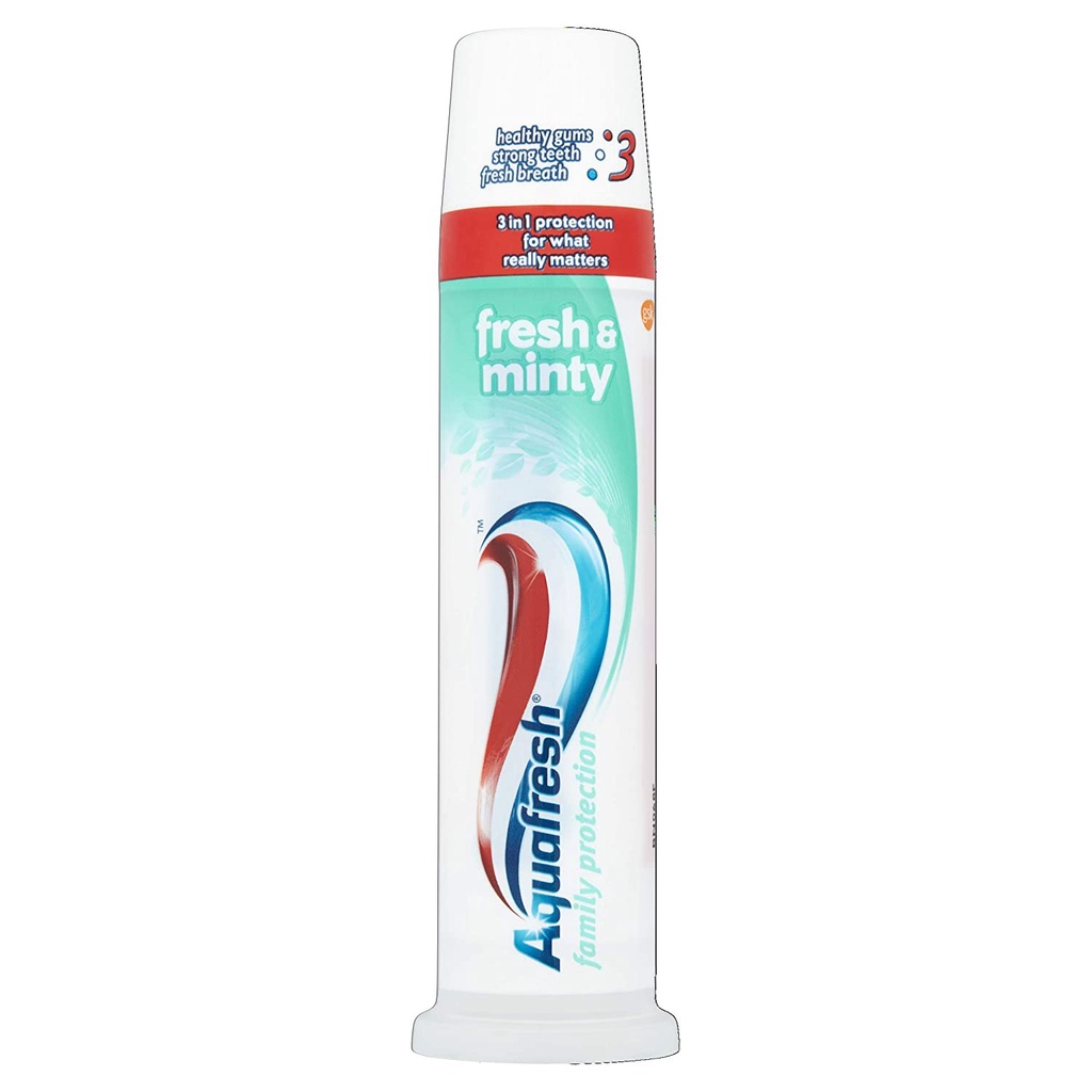 Kem đánh răng Aquafresh Pump Toothpaste – Fresh &amp; Minty – Family Triple Protection 100ml