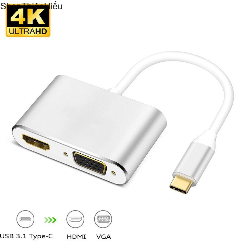 Cáp Chuyển USB Type C sang HDMI Và Vga 4K - Type-C To HDMI + VGA