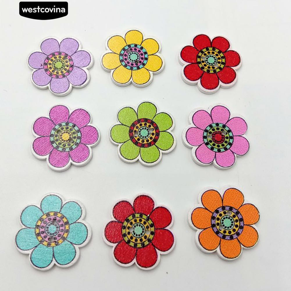 Set 100 Cúc Gỗ 2 Lỗ Hình Hoa Hướng Dương Xinh Xắn Dùng Để Trang Trí Đồ Thủ Công