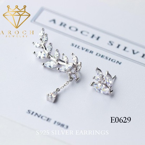 Khuyên tai bạc Ý s925 lá đá thả E0629 - AROCH Jewelry