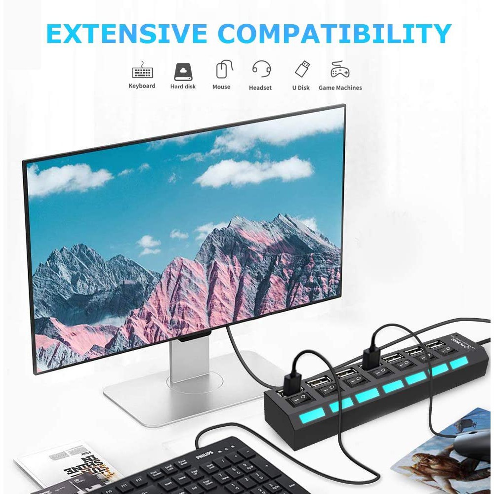 Hub USB 2.0 - BỘ CHIA 7 CỔNG USB HUB 2.0 CÓ CÔNG TẮC Hàng chính hãng