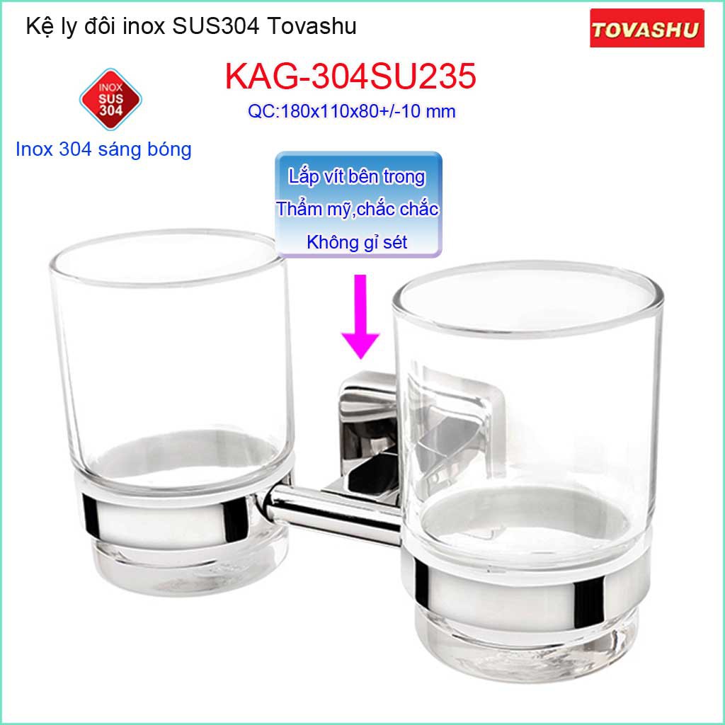 Kệ Ly Tovashu KAG-304SU235, kệ ly đôi đánh răng Inox SUS304 Nhật cao cấp