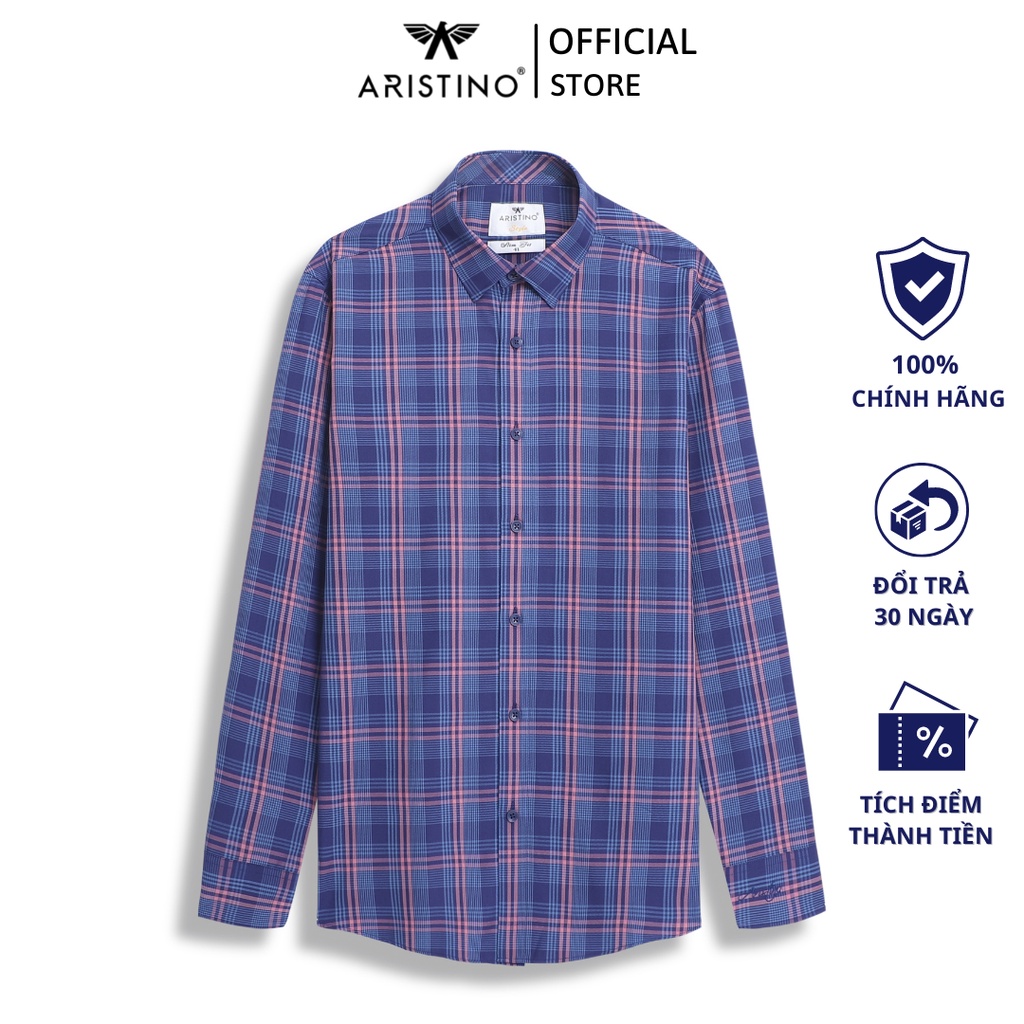 Áo sơ mi dài tay nam Aristino phom slim fit, thiết kế tà lượn, họa tiết kẻ cam nổi bật - ALS19402