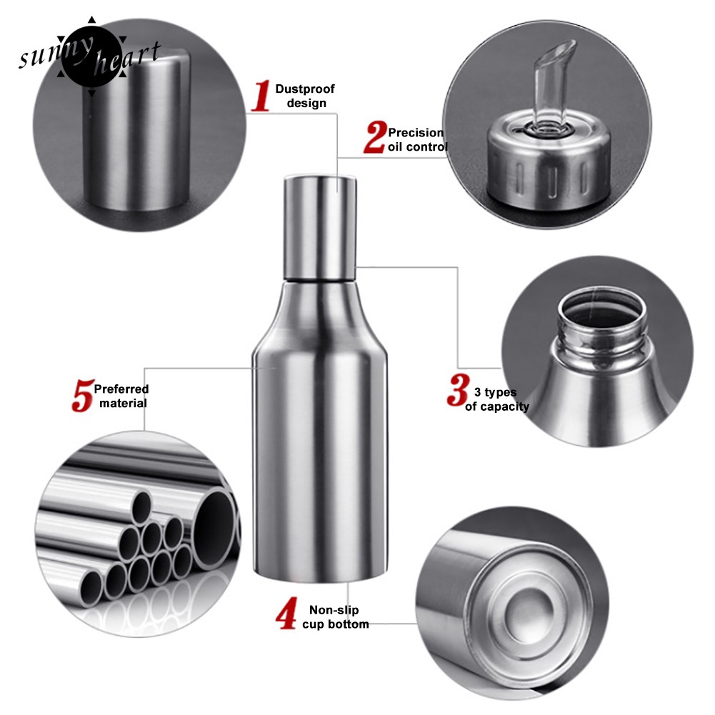 Kitchen Stainless Steel Leakproof Cooking Oil Dispenser Bottle Vinegar Cruet