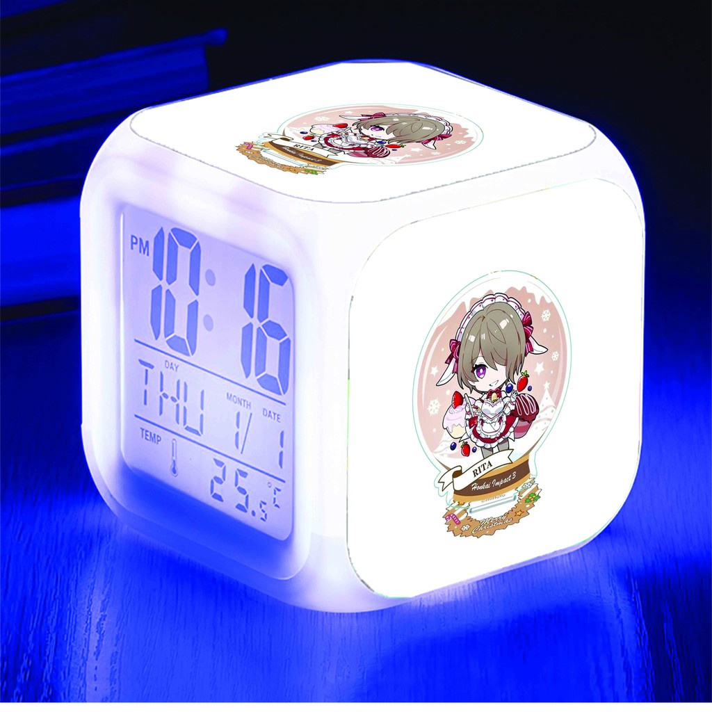 Đồng hồ báo thức để bàn in hình HONKAI IMPACT game anime chibi LED đổi màu