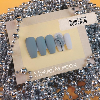 Set 10 móng giả thiết kế ghi xám hoa tuyết phong cách korea - mã mẫu mg01