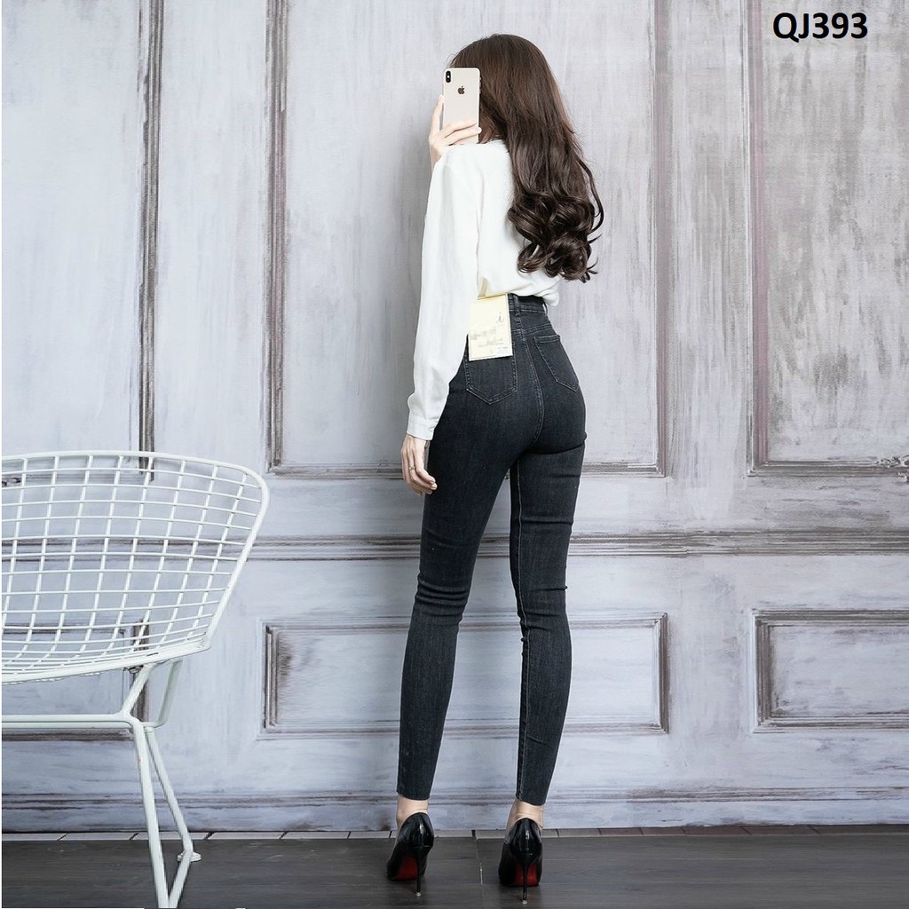 Quần jeans lưng siêu cao Hack chân lai cắt QJ393