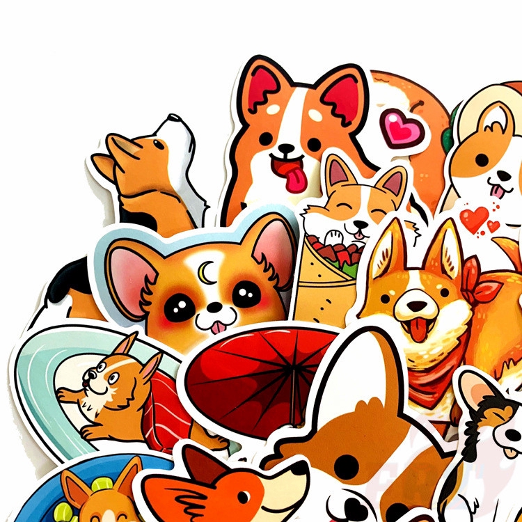 Bộ 25 miếng hình dán họa tiết Corgi trang trí hành lý/ laptop/ ván trượt kiểu hỗn hợp