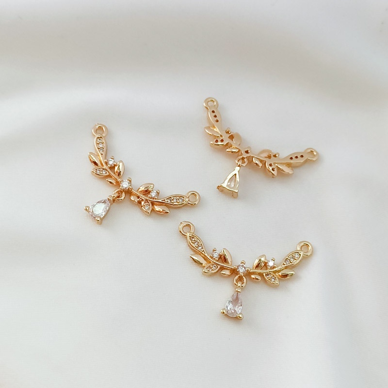Mặt Dây Chuyền Hình Cỏ Bốn Lá Mạ Vàng 14K Đính Đá Zircon Màu Sắc Tự Làm