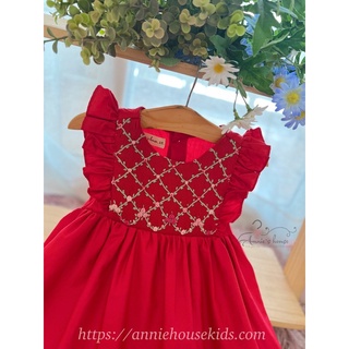 VÁY ĐẦM BÉ GÁI ANNIE ĐẦM ĐỎ SMOCK HOA ĐAN CHÉO