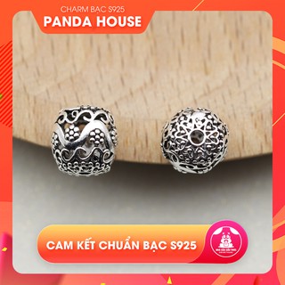 Charm bạc s925 hình trụ họa tiết rồng xỏ ngang 9.1*9.3mm - Panda House