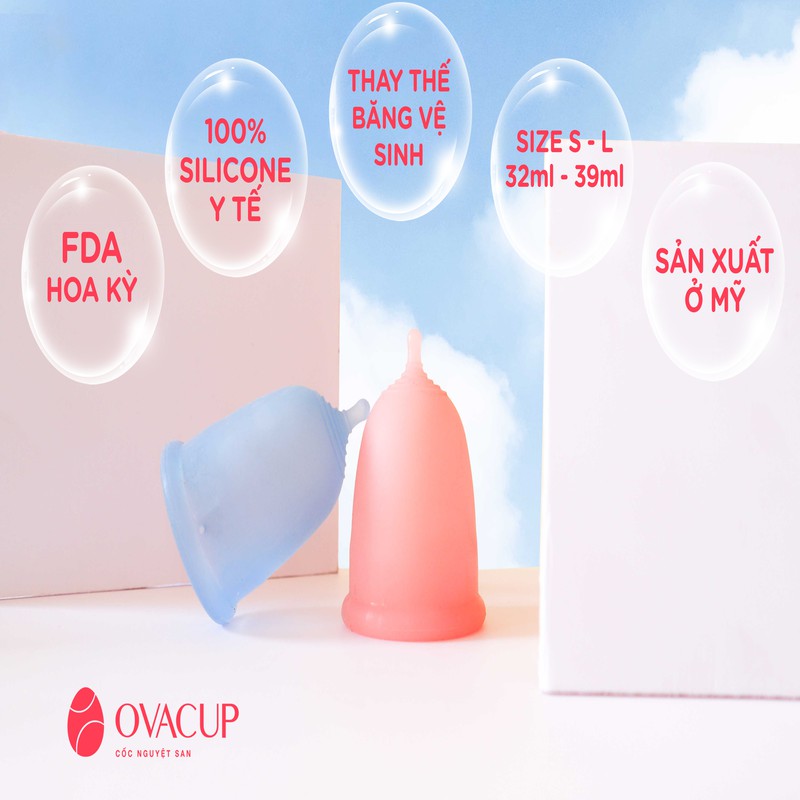 Combo cốc nguyệt san Ovacup và dung dịch vệ sinh phụ nữ Ovawash 60ml, ngăn ngừa và giảm nguy cơ viêm nhiễm vùng kín