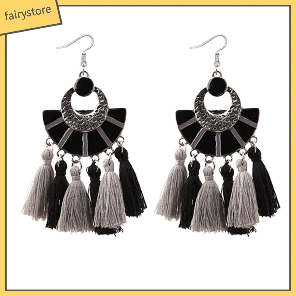 Khuyên tai tua rua hình quạt phối nhiều màu sắc thời trang thanh lịch