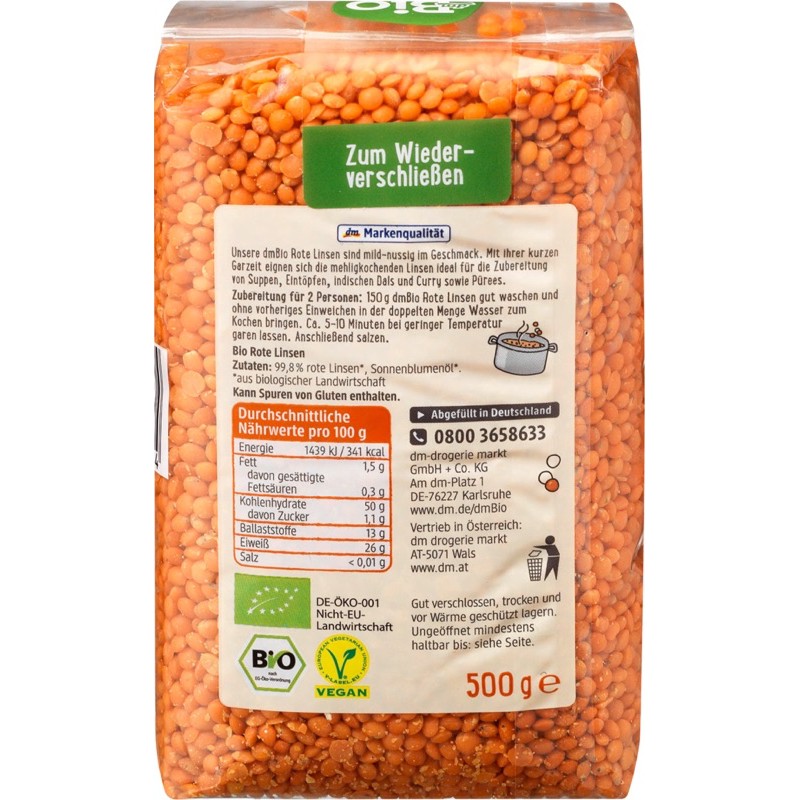 Đậu Lăng Đỏ Hữu Cơ Đức Ener Bio Cho Bé 500gr - DATE 2025