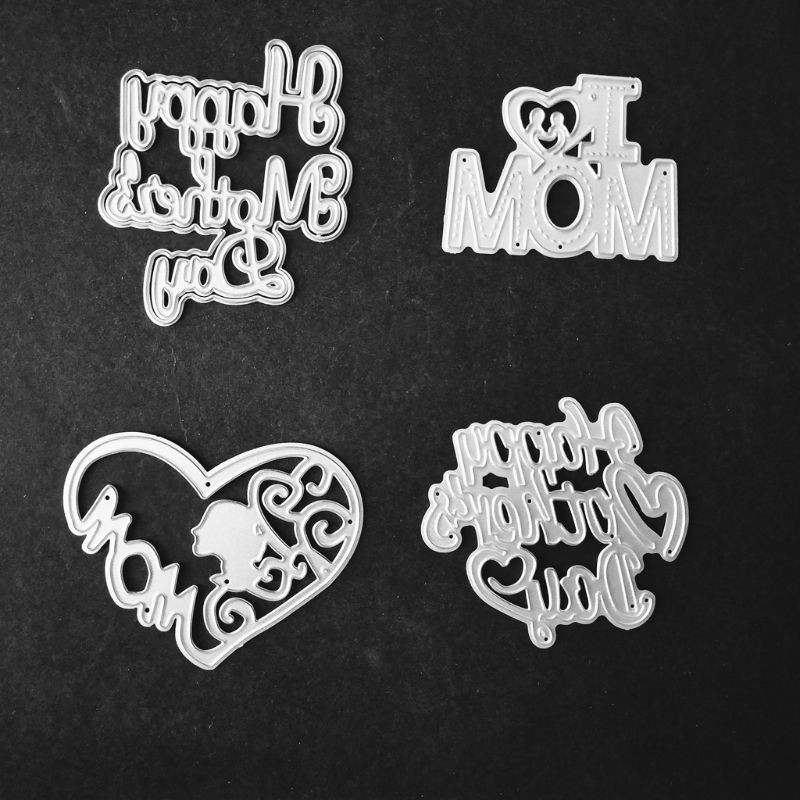 Khuôn Cắt Giấy Kim Loại Hình Trái Tim In Chữ Happy Mother