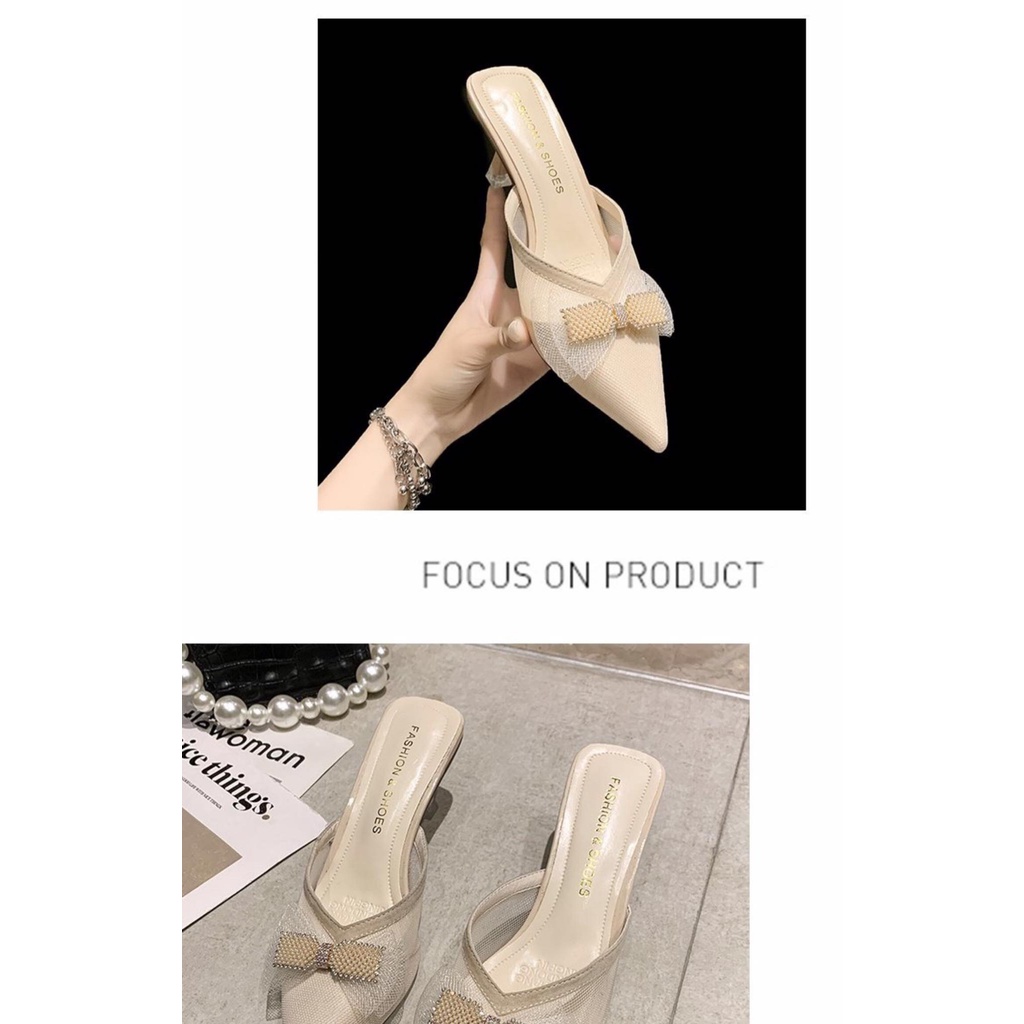 Guốc Zara mũi nhọn nơ ren 7p