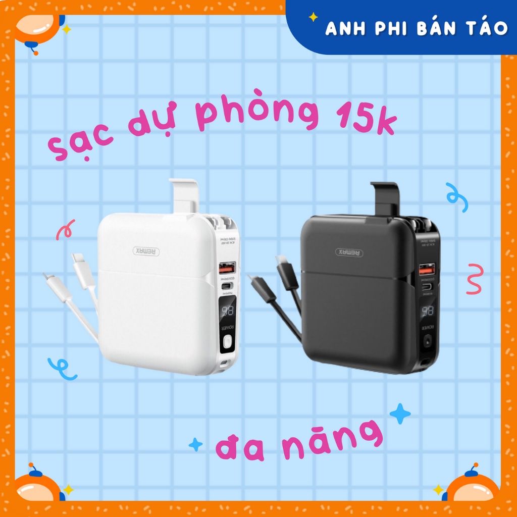 Sạc Dự Phòng Sao Thổ 15000mAh Power Bank Tích Hợp 2 Cáp Sạc Type C, Sạc Nhanh