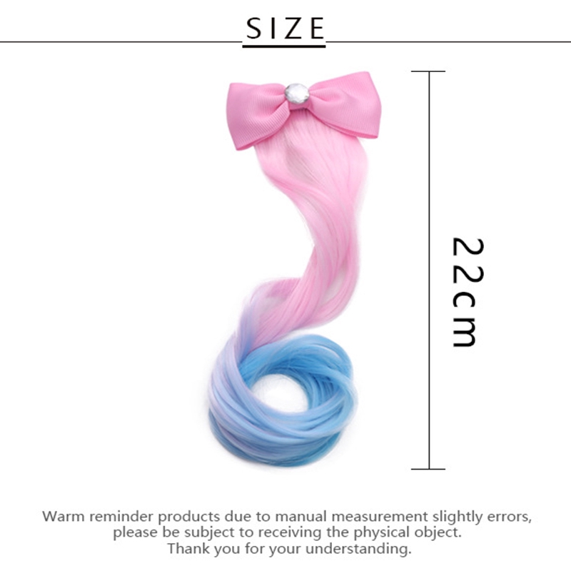Lọn tóc giả chuyển màu uốn xoăn đính nơ làm phụ kiện trang trí tóc cho bé gái