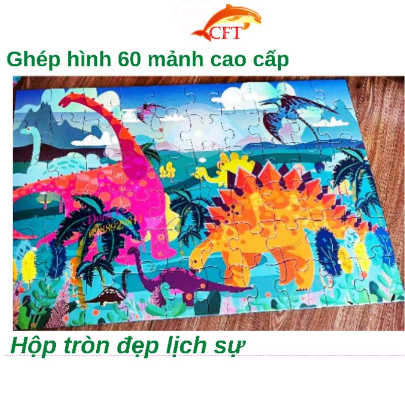 Xếp hình cho bé từ 3 tuổi bộ ghép hình puzzle 60 mảnh Fullmario cao cấp 6 chủ đề khủng long ô tô cá heo con vật ..