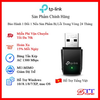 USB Thu Sóng Wifi TP-LINK Archer T3U Bộ Chuyển Đổi USB Wi-Fi MU-MIMO Mini AC1300 - Hàng Chính Hãng