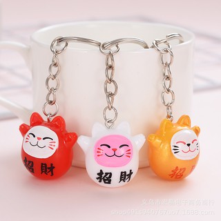 Móc khóa mini mèo chiêu tài tròn.