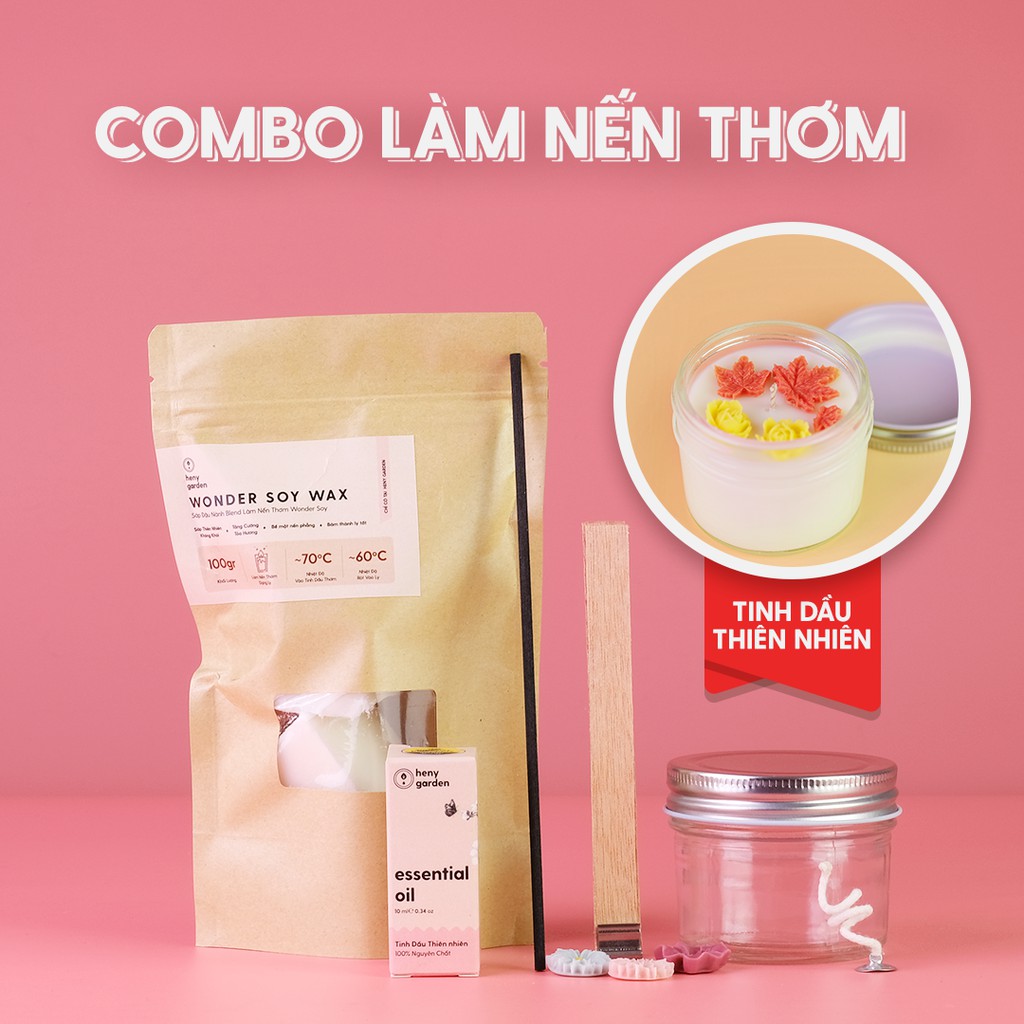 Set Tự Làm Nến Thơm Handmade Topping Hoa Với Tinh Dầu Thiên Nhiên Heny Garden - Nguyên Liệu Làm Nến Thơm