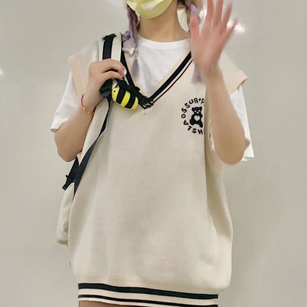 Set Áo Len Không Tay Cổ Chữ V Dáng Rộng + Áo Khoác Ngoài Thời Trang Mùa Thu Theo Phong Cách Hàn