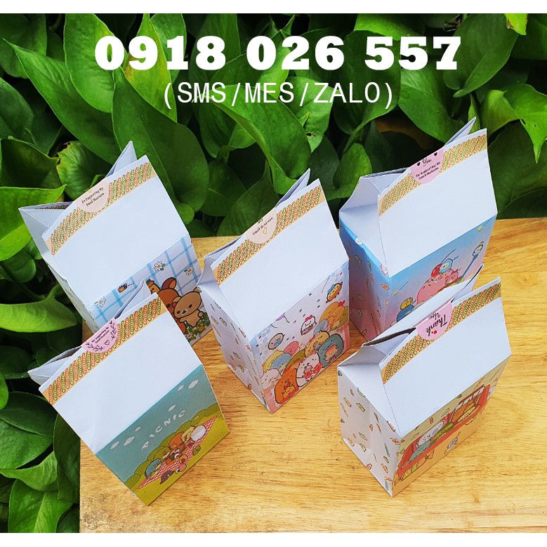 Set 5 túi giấy hình hộp đựng quà KT 9x12.5x5.5cm  Hộp quà giấy, túi bánh kẹo, túi chia quà cho bé  DIN Store