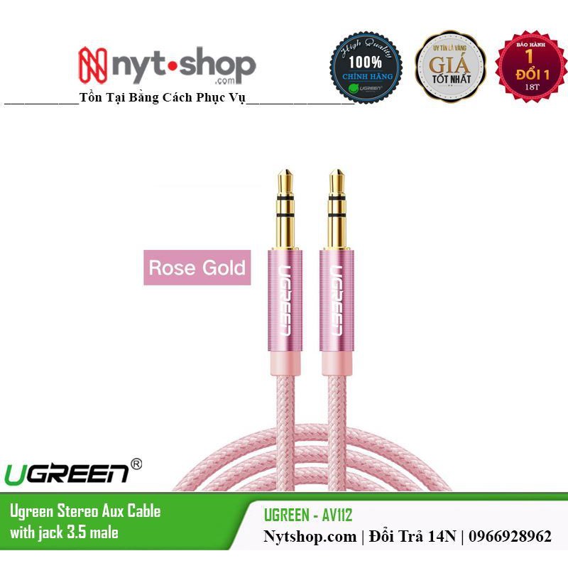 Dây AV 3.5mm 2 Đầu Dương Vỏ Sợi Tổng Hợp UGREEN AV112 3M 30817- Rose Gold