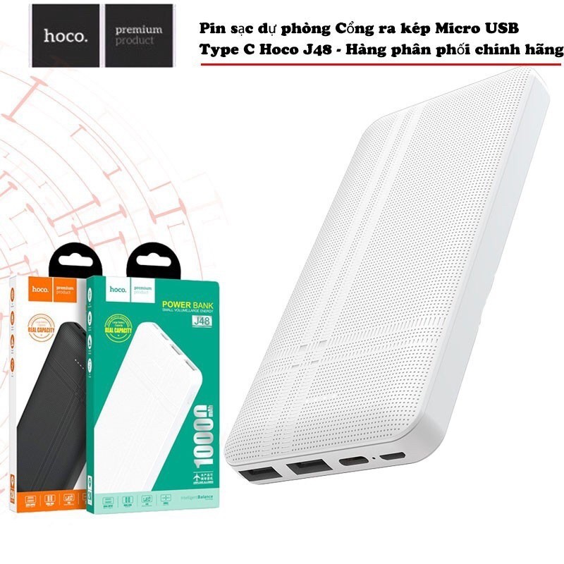 (BH 6 THÁNG) Sạc dự phòng hoco j48 10.000mah 2 cổng sạc kèm dây sạc 2 màu lựa chọn, hỗ trợ sạc nhanh