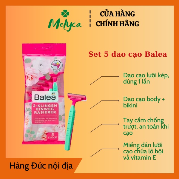 Set 5 dao cạo lông Balea lưỡi kép dành cho nữ, hàng Đức - Shop Melyca