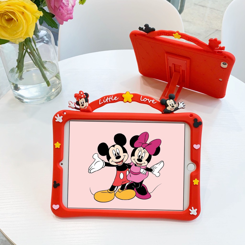 iPad Mini 1 2 3 4 5 Air Pro 9.7 5th/6th Kids Soft Micky Handle Stand Case For iPad 7th/8th Gen 10.2 10.5 11.0 Cute Cartoon Shockproof Silicone Cover For Air 4 10.9" 2020 Pro 10.5-inch iPad 10.2- inch 2019 9.7-inch 2017/2018 Air3 10.5-inches