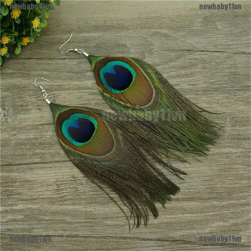 Hoa Tai Dáng Dài Hình Lông Công Màu Sắc Thời Trang Phong Cách Mới