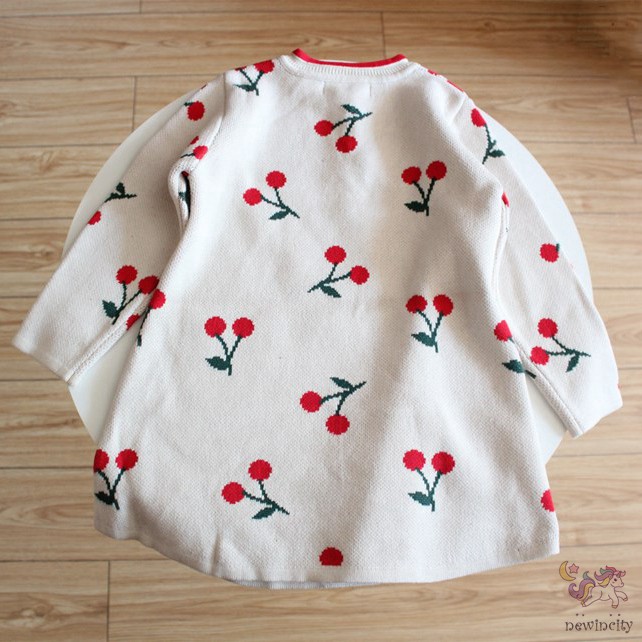 Đầm Sườn Xám Tay Dài Họa Tiết Quả Anh Đào Phong Cách Trung Hoa Dành Cho Bé Gái