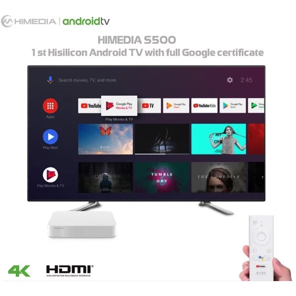 Android Tivi Box Himedia S500, Android 9.0 bản quyền, Ram 2gb, cổng quang, 4K Ultra HD