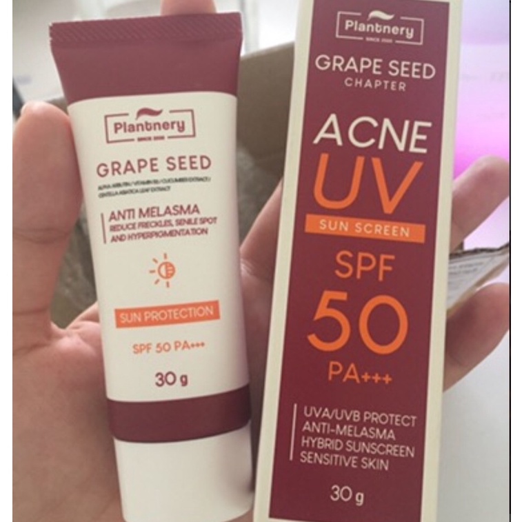 Kem chống nắng hạt nho Plantnery Sunscreen SPF50 PA +++ 30g Thái Lan ,bảo vệ làn da, giảm thâm nám tàn nhang