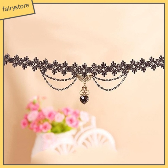 Vòng Cổ Choker Ren Hoa Phối Mặt Hình Trái Tim Phong Cách Gothic