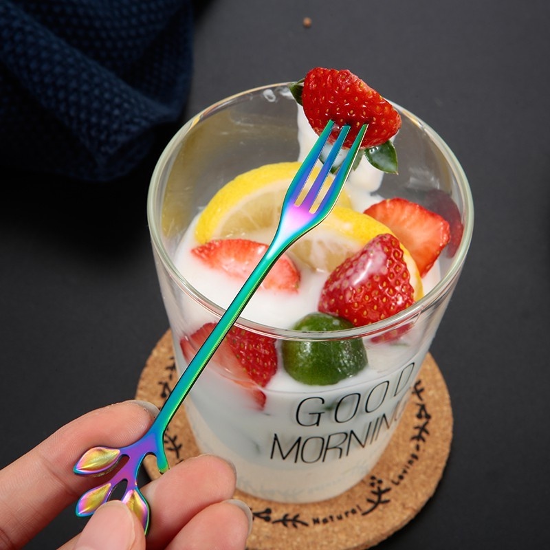 1 Muỗng/Nĩa/Muỗng/Nĩa Hình Cành Lá Bằng Thép Không Gỉ Độc Đáo Trang Trí Món Tráng Miệng