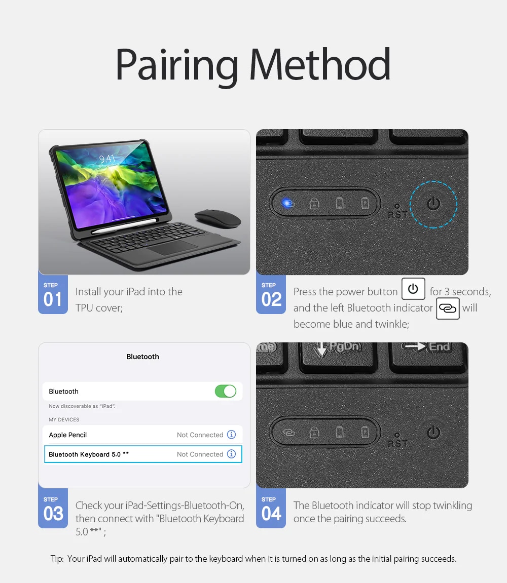 Hexu Ốp Máy Tính Bảng Kiêm Bàn Phím Bluetooth Cho Ipad Pro 11 M1 2021 10.5 10.2 8th Gen Air 3 2 9.7 Air 4 4th Gen 10.9Inch 2020 2018 | BigBuy360 - bigbuy360.vn