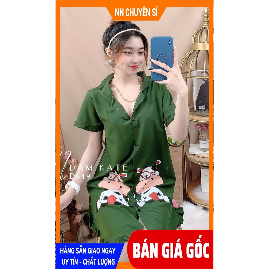 Đầm ngủ nữ phom 55kg Đầm kate in hình cực xinh D849 Ảnh thật Đầm ngủ nữ