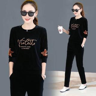 Quần Áo Mùa Đông Vàng Nhung Phù Hợp Với Mùa Xuân Nữ Phù Hợp Với Nữ Nhung Phù Hợp Với Mùa Thu Đông Thời Trang Áo Nữ Phiên Bản Hàn Quốc Bộ Đồ Hai Mảnh
